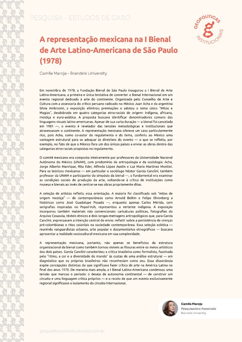 A representação mexicana na I Bienal de Arte Latino-Americana de São Paulo (1978)