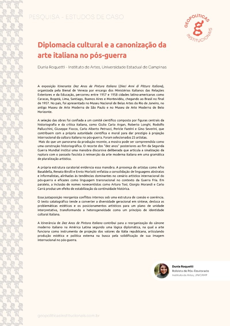 Diplomacia cultural e a canonização da arte italiana no pós-guerra